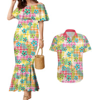 Hawaiian Palaka Couples Matching Mermaid Dress and Hawaiian Shirt Hibiscus Palm Leaf Pattern - Polynesian Pride
