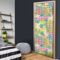 Hawaiian Palaka Door Cover Hibiscus Palm Leaf Pattern - Polynesian Pride