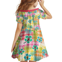 Hawaiian Palaka Family Matching Long Sleeve Bodycon Dress and Hawaiian Shirt Hibiscus Palm Leaf Pattern - Polynesian Pride