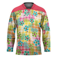 Hawaiian Palaka Hockey Jersey Hibiscus Palm Leaf Pattern LT9 Unisex Yellow - Polynesian Pride
