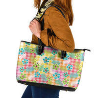 Hawaiian Palaka Leather Tote Bag Hibiscus Palm Leaf Pattern LT9 Yellow - Polynesian Pride