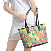 Hawaiian Palaka Leather Tote Bag Hibiscus Palm Leaf Pattern LT9 - Polynesian Pride