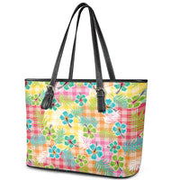 Hawaiian Palaka Leather Tote Bag Hibiscus Palm Leaf Pattern LT9 - Polynesian Pride