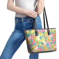 Hawaiian Palaka Leather Tote Bag Hibiscus Palm Leaf Pattern LT9 - Polynesian Pride