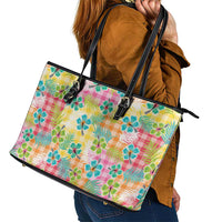 Hawaiian Palaka Leather Tote Bag Hibiscus Palm Leaf Pattern LT9 - Polynesian Pride