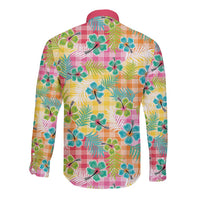 Hawaiian Palaka Long Sleeve Button Shirt Hibiscus Palm Leaf Pattern - Polynesian Pride