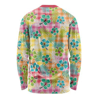 Hawaiian Palaka Long Sleeve Shirt Hibiscus Palm Leaf Pattern - Polynesian Pride