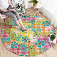 Hawaiian Palaka Round Carpet Hibiscus Palm Leaf Pattern - Polynesian Pride