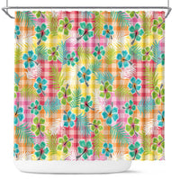 Hawaiian Palaka Shower Curtain Hibiscus Palm Leaf Pattern - Polynesian Pride