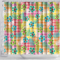Hawaiian Palaka Shower Curtain Hibiscus Palm Leaf Pattern - Polynesian Pride
