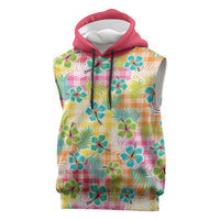 Hawaiian Palaka Sleeveless Hoodie Hibiscus Palm Leaf Pattern - Polynesian Pride