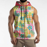 Hawaiian Palaka Sleeveless Zip Hoodie Hibiscus Palm Leaf Pattern LT9 - Polynesian Pride