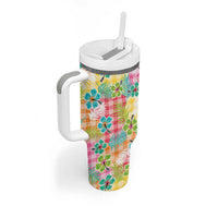 Hawaiian Palaka Tumbler With Handle Hibiscus Palm Leaf Pattern - Polynesian Pride