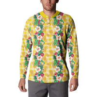 Hawaiian Palaka Button Sweatshirt Hibiscus Pineapple Lei - Polynesian Pride