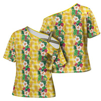 Hawaiian Palaka Cross Shoulder Shirt Hibiscus Pineapple Lei - Polynesian Pride