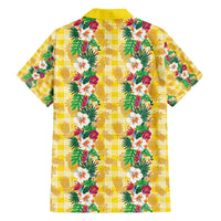 Hawaiian Palaka Family Matching Off The Shoulder Long Sleeve Dress and Hawaiian Shirt Hibiscus Pineapple Lei - Polynesian Pride