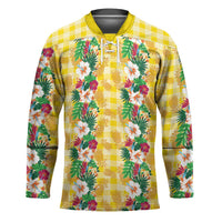 Hawaiian Palaka Hockey Jersey Hibiscus Pineapple Lei LT9 Unisex Yellow - Polynesian Pride