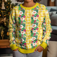 Hawaiian Palaka Kid Ugly Christmas Sweater Hibiscus Pineapple Lei - Polynesian Pride