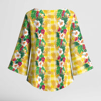 Hawaiian Palaka Kimono Sleeve Blouse Hibiscus Pineapple Lei - Polynesian Pride