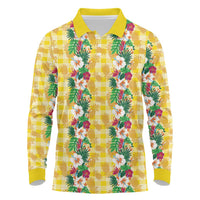 Hawaiian Palaka Long Sleeve Polo Shirt Hibiscus Pineapple Lei - Polynesian Pride