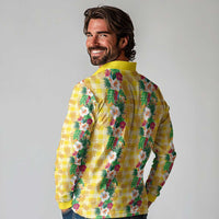 Hawaiian Palaka Long Sleeve Polo Shirt Hibiscus Pineapple Lei - Polynesian Pride