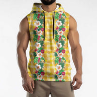 Hawaiian Palaka Sleeveless Hoodie Hibiscus Pineapple Lei - Polynesian Pride