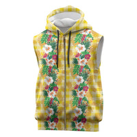 Hawaiian Palaka Sleeveless Zip Hoodie Hibiscus Pineapple Lei LT9 Yellow - Polynesian Pride
