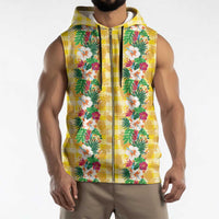 Hawaiian Palaka Sleeveless Zip Hoodie Hibiscus Pineapple Lei LT9 - Polynesian Pride