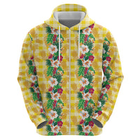 Hawaiian Palaka Zip Hoodie Hibiscus Pineapple Lei - Polynesian Pride