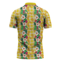 Hawaiian Palaka Zipper Polo Shirt Hibiscus Pineapple Lei - Polynesian Pride