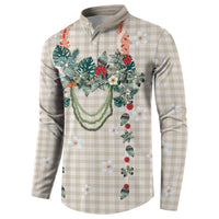 Brown Hawaiian Palaka Button Sweatshirt Kukui Nut Money Lei - Polynesian Pride