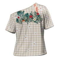 Brown Hawaiian Palaka Cross Shoulder Shirt Kukui Nut Money Lei - Polynesian Pride