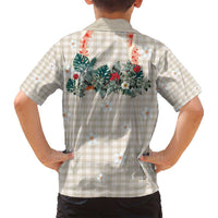 Brown Hawaiian Palaka Family Matching Off Shoulder Maxi Dress and Hawaiian Shirt Kukui Nut Money Lei - Polynesian Pride