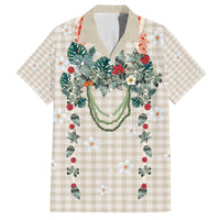 Brown Hawaiian Palaka Family Matching Puletasi and Hawaiian Shirt Kukui Nut Money Lei - Polynesian Pride