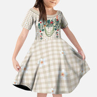 Brown Hawaiian Palaka Kid Short Sleeve Dress Kukui Nut Money Lei - Polynesian Pride