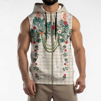 Brown Hawaiian Palaka Sleeveless Zip Hoodie Kukui Nut Money Lei LT9 - Polynesian Pride