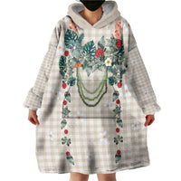 Brown Hawaiian Palaka Wearable Blanket Hoodie Kukui Nut Money Lei - Polynesian Pride