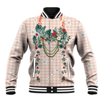 Peach Hawaiian Palaka Baseball Jacket Kukui Nut Money Lei - Polynesian Pride