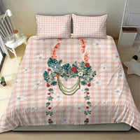 Peach Hawaiian Palaka Bedding Set Kukui Nut Money Lei - Polynesian Pride