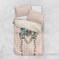 Peach Hawaiian Palaka Bedding Set Kukui Nut Money Lei - Polynesian Pride