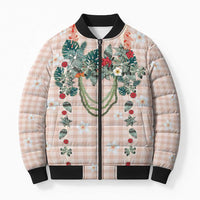 Peach Hawaiian Palaka Bomber Puffer Jacket Kukui Nut Money Lei LT9 Unisex Peach - Polynesian Pride