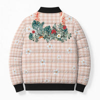 Peach Hawaiian Palaka Bomber Puffer Jacket Kukui Nut Money Lei LT9 - Polynesian Pride