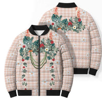 Peach Hawaiian Palaka Bomber Puffer Jacket Kukui Nut Money Lei LT9 - Polynesian Pride