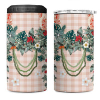 Peach Hawaiian Palaka 4 in 1 Can Cooler Tumbler Kukui Nut Money Lei - Polynesian Pride