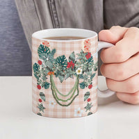 Peach Hawaiian Palaka Ceramic Mug Kukui Nut Money Lei LT9 - Polynesian Pride