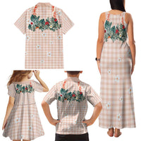 Peach Hawaiian Palaka Family Matching Tank Maxi Dress and Hawaiian Shirt Kukui Nut Money Lei - Polynesian Pride