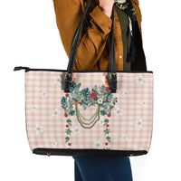 Peach Hawaiian Palaka Leather Tote Bag Kukui Nut Money Lei LT9 - Polynesian Pride