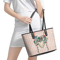 Peach Hawaiian Palaka Leather Tote Bag Kukui Nut Money Lei LT9 - Polynesian Pride