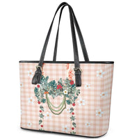 Peach Hawaiian Palaka Leather Tote Bag Kukui Nut Money Lei LT9 - Polynesian Pride