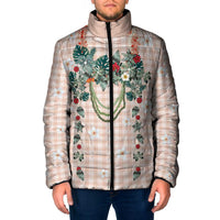 Peach Hawaiian Palaka Padded Jacket Kukui Nut Money Lei LT9 Men Peach - Polynesian Pride
